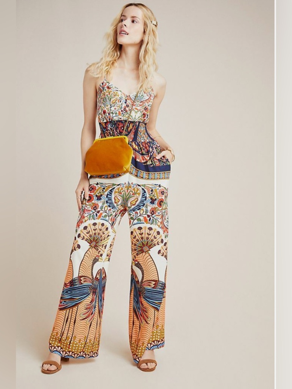 RARE FIND 🦚 NWT Anthropologie FARM RIO Zadar Jumpsuit wide leg exotic bird print